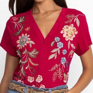 NWT Johnny Was Julianna Button Neck Tee (M)